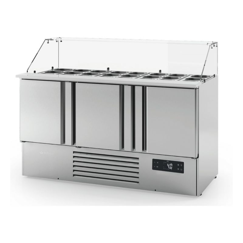 Mini table réfrigérée positive avec 15 bacs GN 3 portes