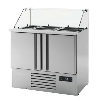 Mini table réfrigérée positive avec 15 bacs GN pour préparation Kebab 2 portes