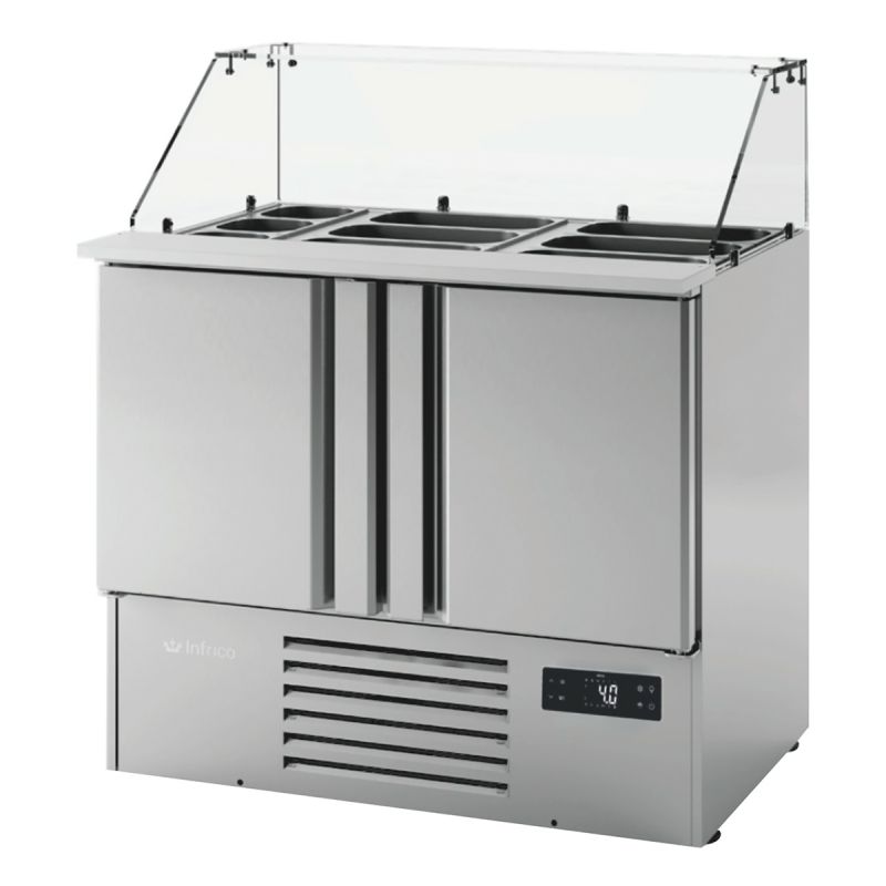 Mini table réfrigérée positive avec 15 bacs GN pour préparation Kebab 2 portes