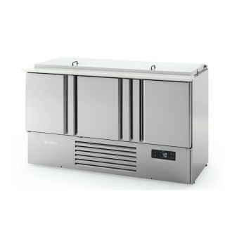 Mini table réfrigérée positive avec 15 bacs GN pour préparation Kebab 3 portes