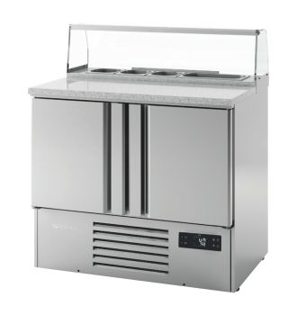 Mini table réfrigérée positive avec 4 bacs pour préparation pizza et sandwich