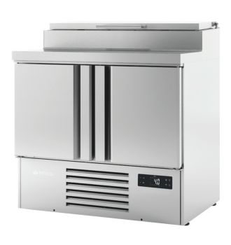 Mini table réfrigérée positive avec 5 bacs GN pour préparation salades 2 portes