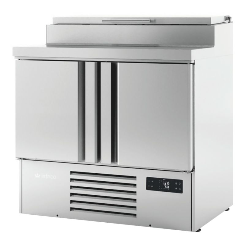 Mini table réfrigérée positive avec 5 bacs GN pour préparation salades 2 portes