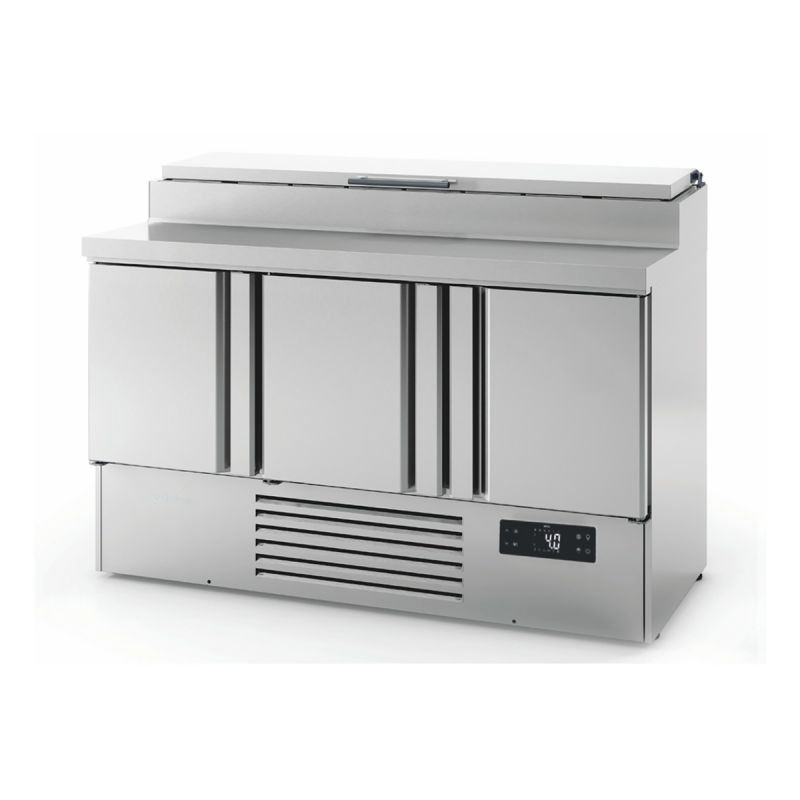 Mini table réfrigérée positive avec 5 bacs GN pour préparation salades 3 portes