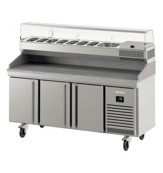 Table de préparation pizza 3 portes avec vitrine à 8 bacs GN1/3