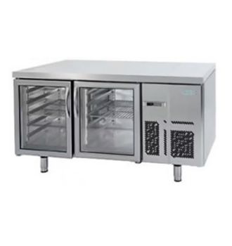 Table réfrigérée positive avec régulation d'humidité 2 portes vitrées 420 L