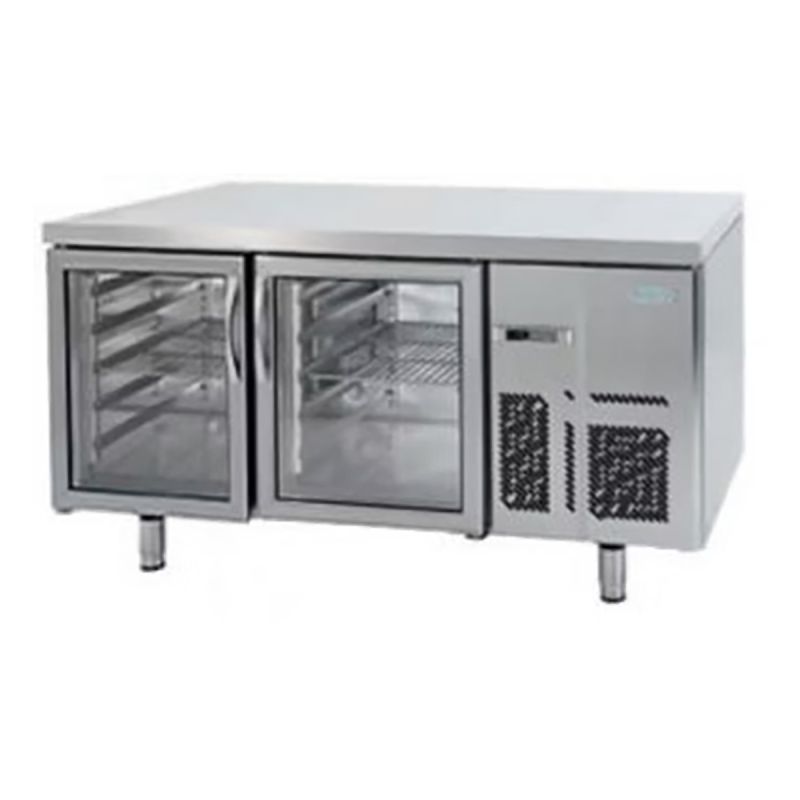 Table réfrigérée positive avec régulation d'humidité 2 portes vitrées 420 L