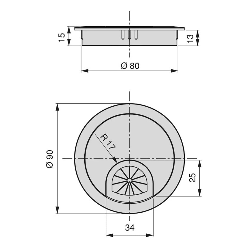 Passe-câble inox diamètre 80mm