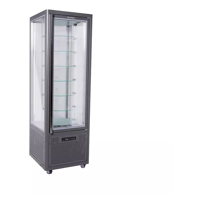 Vitrine verticale positive ventilée avec tablettes en verre rotatives 360 L