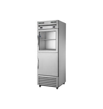 Armoire verticale double température 2 portes semi vitrées et pleines 350 L