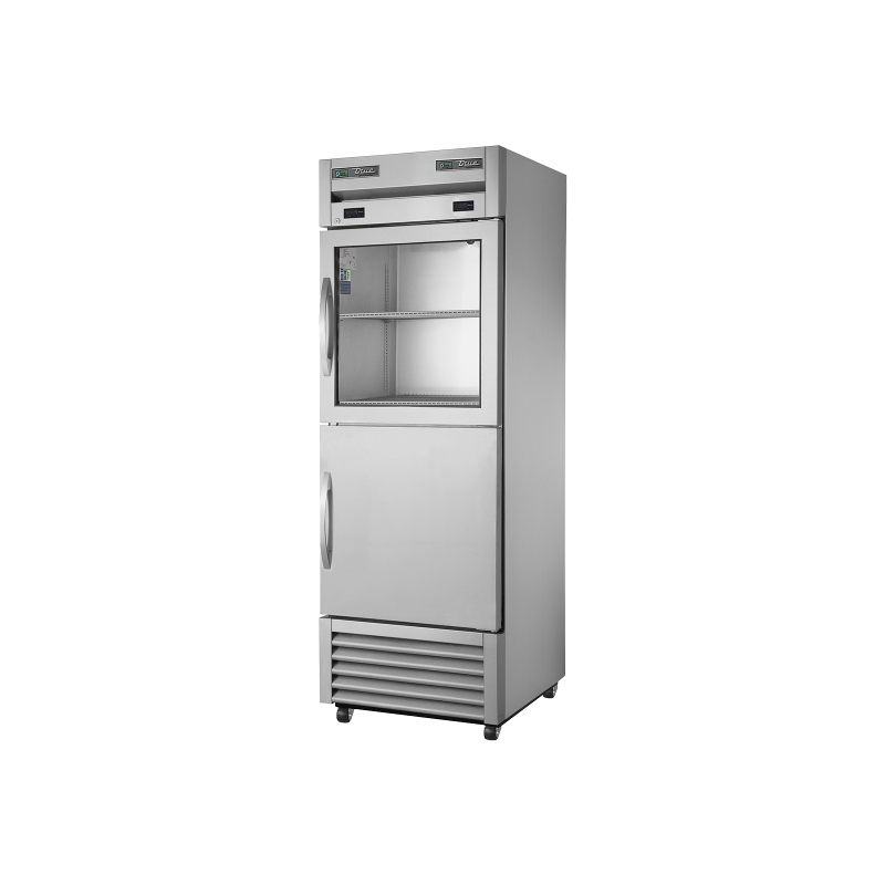 Armoire verticale double température 2 portes semi vitrées et pleines 350 L