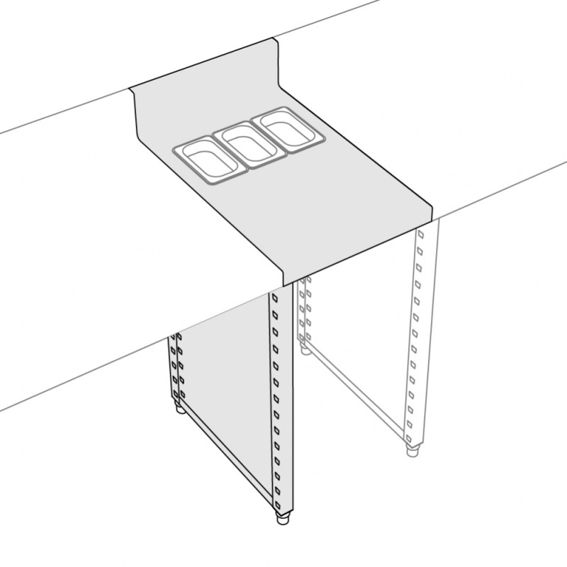 Plan de travail avec 3 bacs gastronorme de rangement