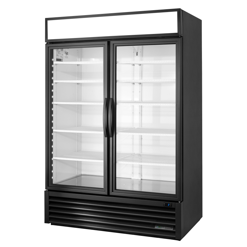 Réfrigérateur vertical 2 portes battantes vitrées noir 914 L