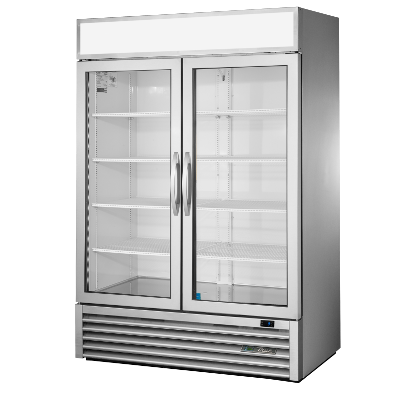 Réfrigérateur vertical 2 portes battantes vitrées argentée 914 L