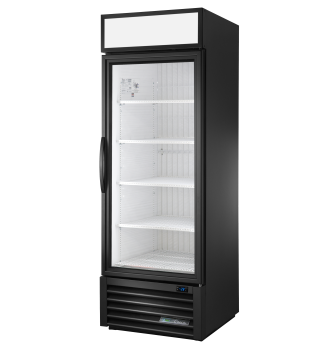Armoire verticale négative 1 porte battante vitrée noire 445 L