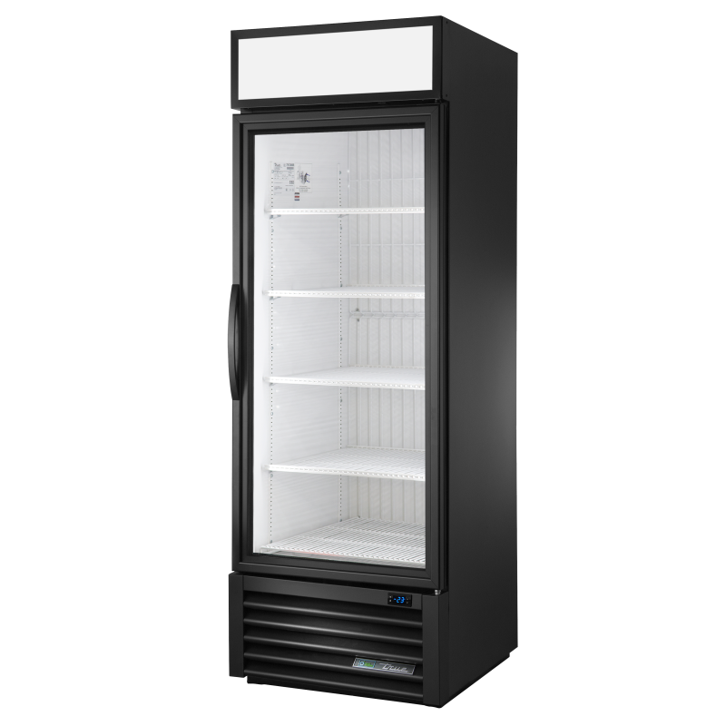 Armoire verticale négative 1 porte battante vitrée noire 445 L