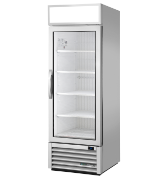 Armoire verticale négative 1 porte battante vitrée argentée 445 L