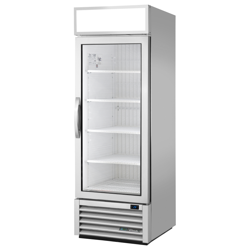 Armoire verticale négative 1 porte battante vitrée argentée 445 L