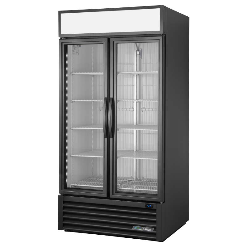Armoire verticale négative 2 portes battantes vitrées noire 636 L