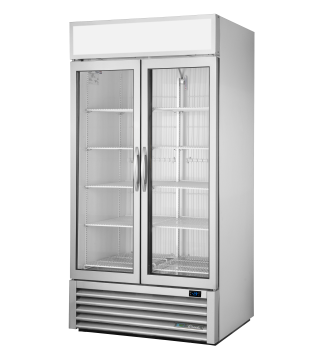 Armoire verticale négative 2 portes battantes vitrées argentée 636 L