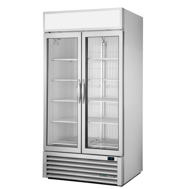 Armoire verticale négative 2 portes battantes vitrées argentée 636 L
