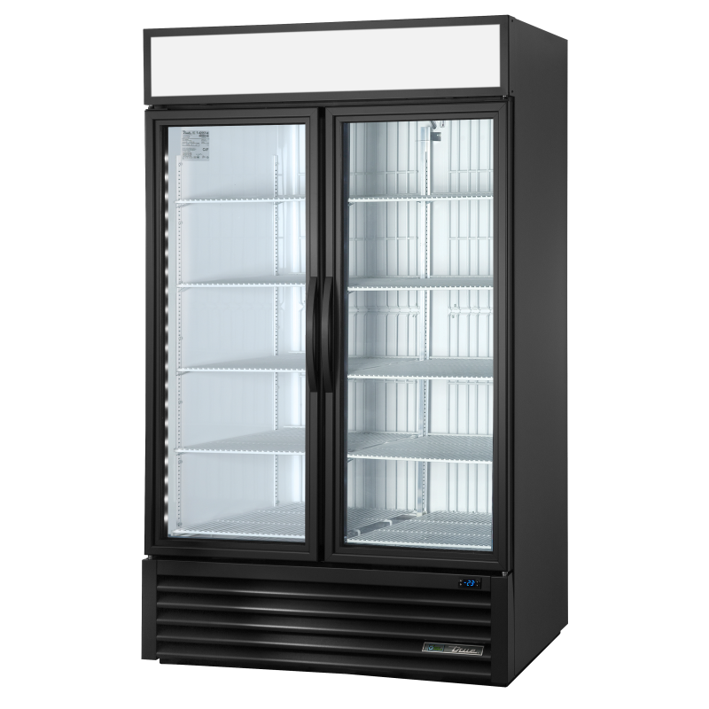 Armoire verticale négative 2 portes battantes vitrées noire 756 L