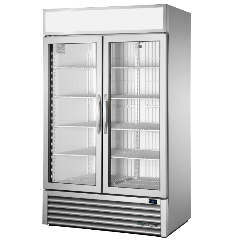 Armoire verticale négative 2 portes battantes vitrées argentée 756 L