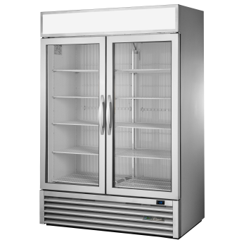 Armoire verticale négative 2 portes battantes vitrées argentée 914 L
