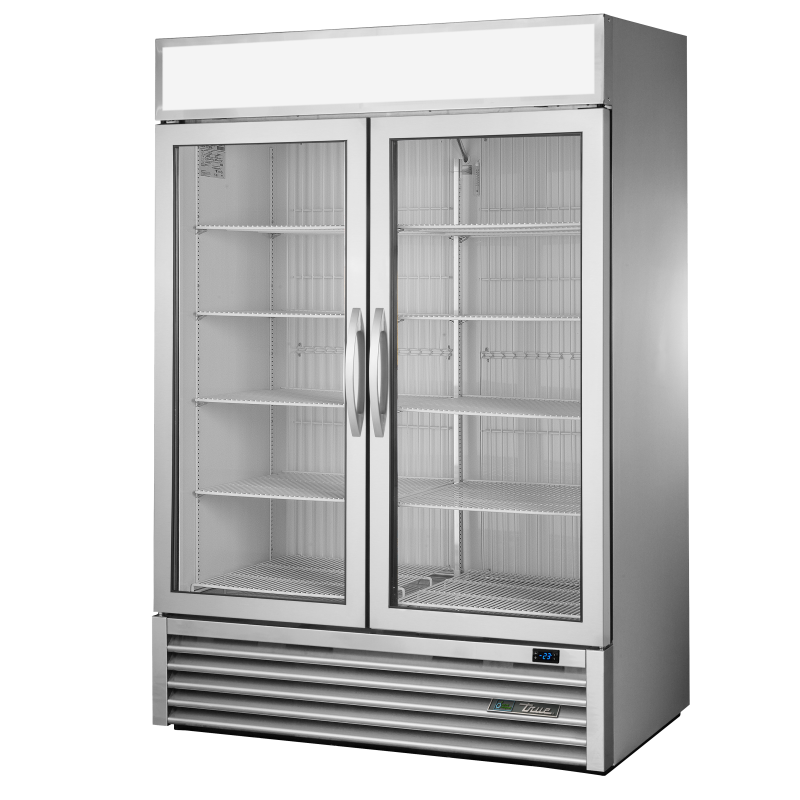 Armoire verticale négative 2 portes battantes vitrées argentée 914 L