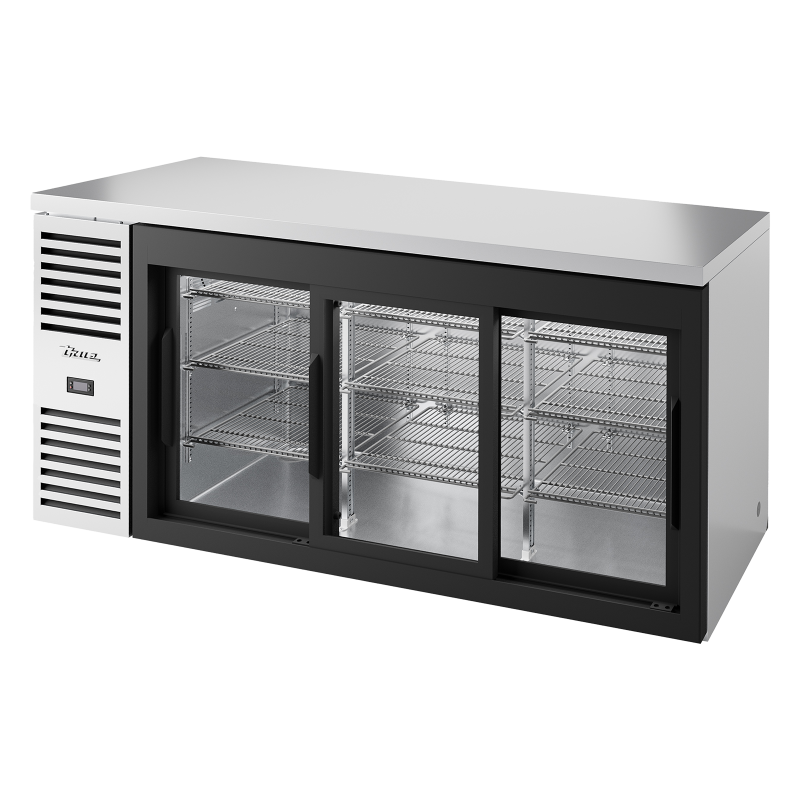 Arrière bar réfrigéré inox 3 portes vitrées coulissantes