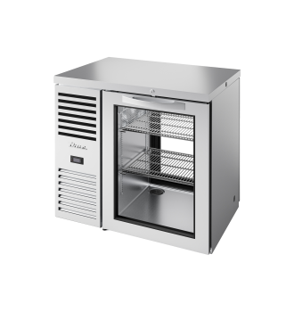Arrière bar réfrigéré traversant inox 1 porte vitrée battante à l'avant et à l'arrière