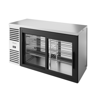 Arrière bar réfrigéré traversant inox 2 portes vitrées coulissantes  à l'avant et à l'arrière