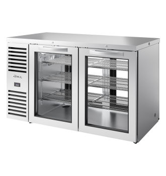 Arrière bar réfrigéré traversant inox 2 portes vitrées battantes à l'avant et à l'arrière