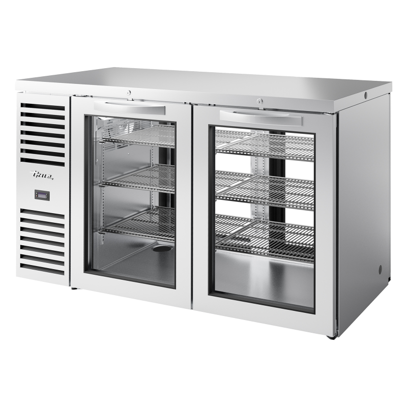 Arrière bar réfrigéré traversant inox 2 portes vitrées battantes à l'avant et à l'arrière