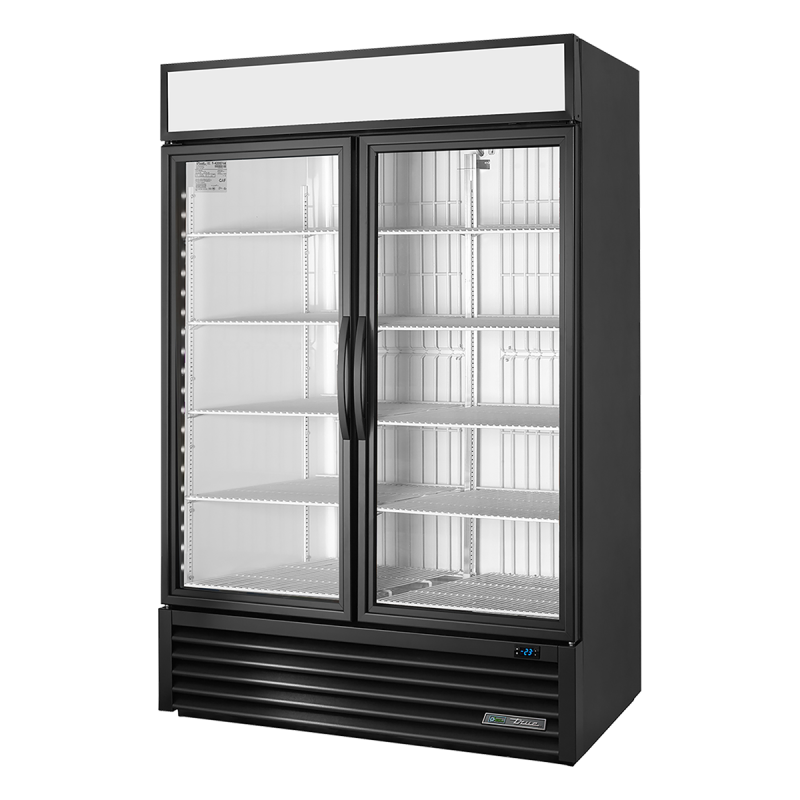 Armoire verticale négative 2 portes battantes vitrées noire 914 L