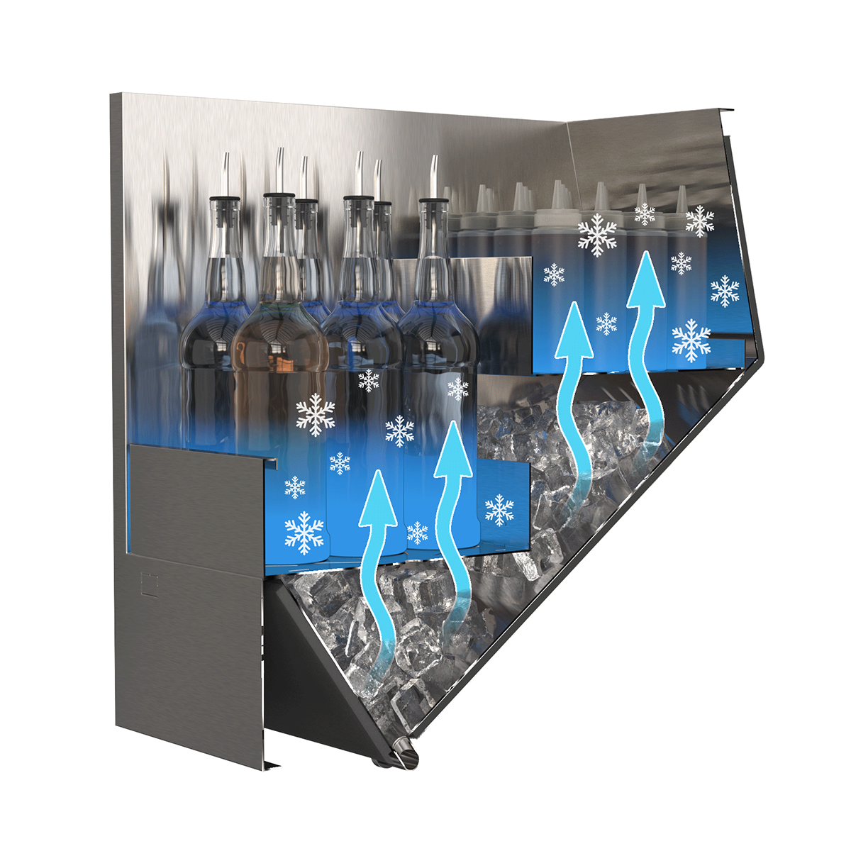 Vue découpé du produit montrant le fonctionnement du compartiment à glace