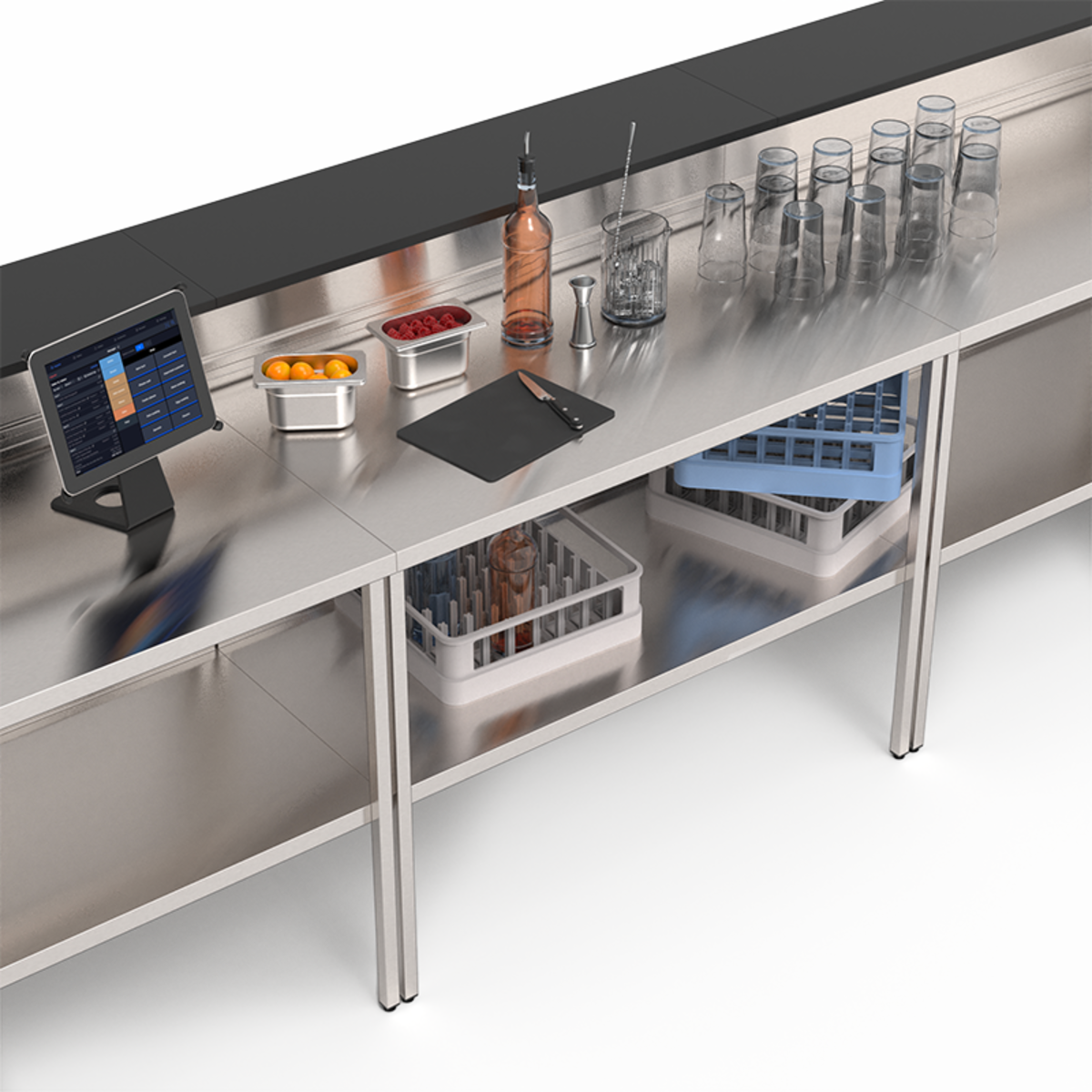 station cocktail en inox avec séparateurs modulables