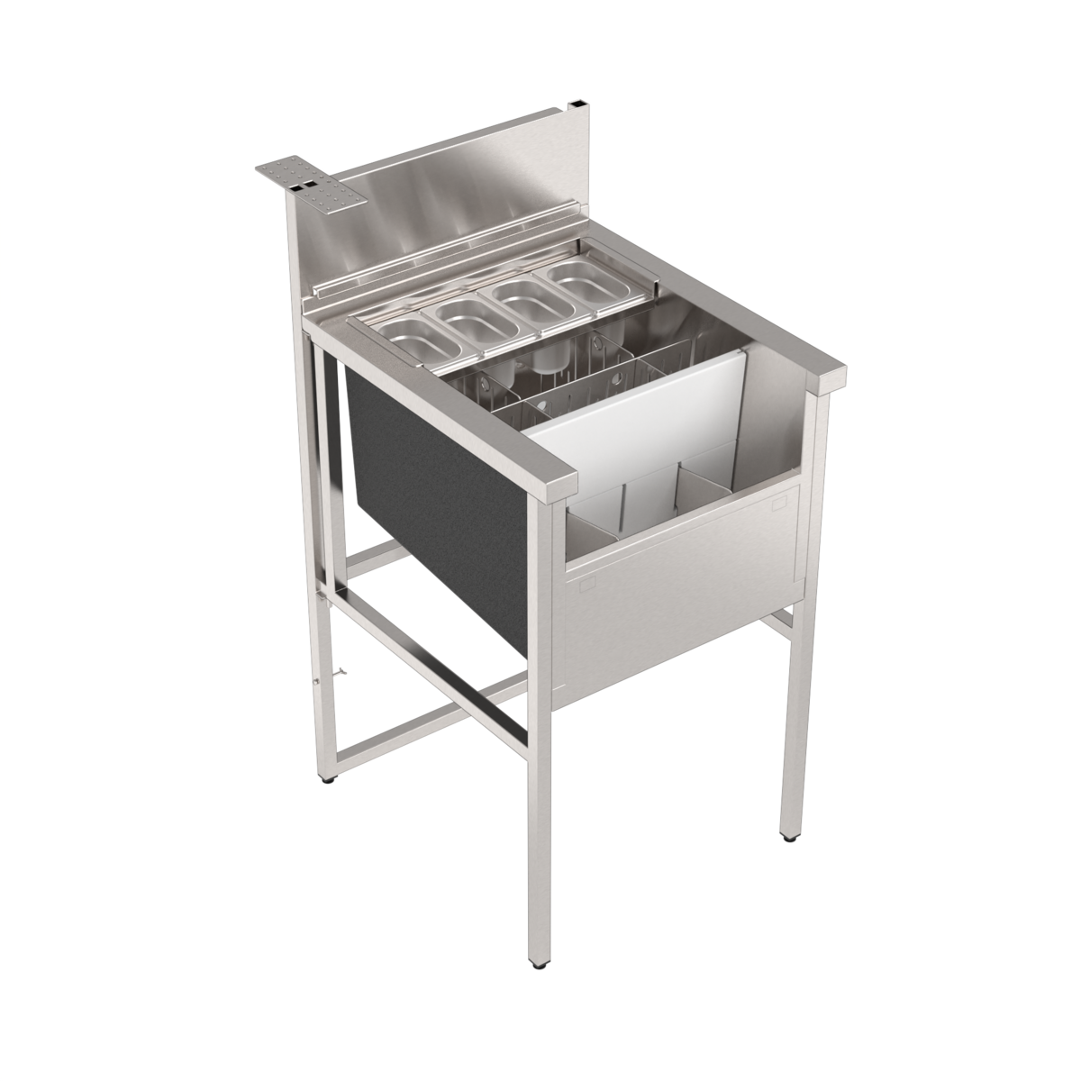 station cocktail en inox entièrement modulable avec bacs gastronomiques et évier-rince shaker intégré