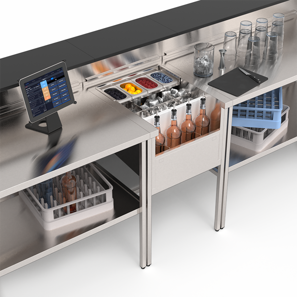 station cocktail en inox avec séparateurs modulables