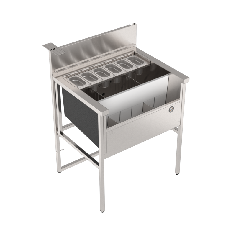 station cocktail en inox entièrement modulable avec bacs gastronomiques et évier-rince shaker intégré