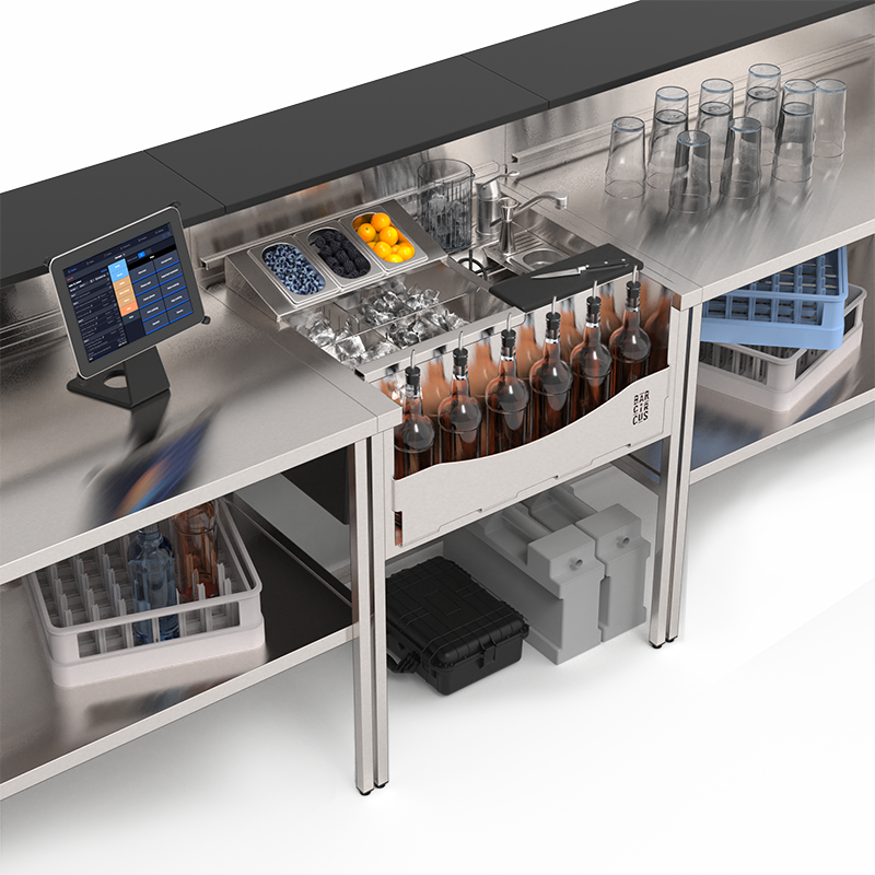 station cocktail en inox avec séparateurs modulables
