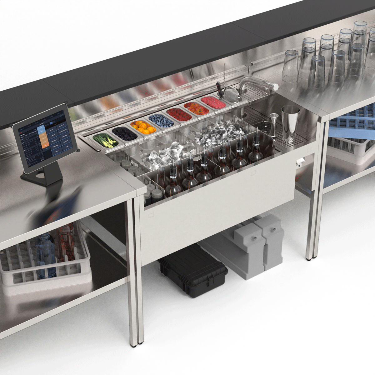 station cocktail en inox avec séparateurs modulables