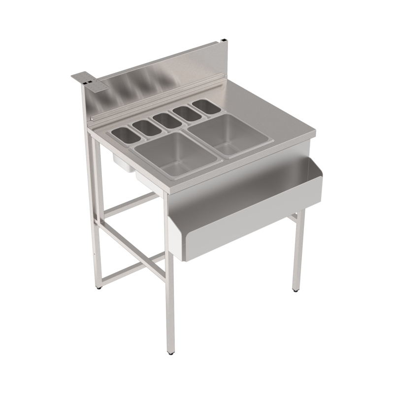 station cocktail en inox entièrement modulable avec bacs gastronomiques et évier-rince shaker intégré