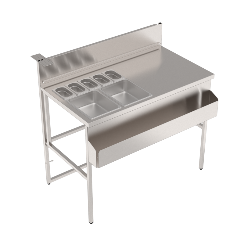 station cocktail en inox entièrement modulable avec bacs gastronomiques et évier-rince shaker intégré