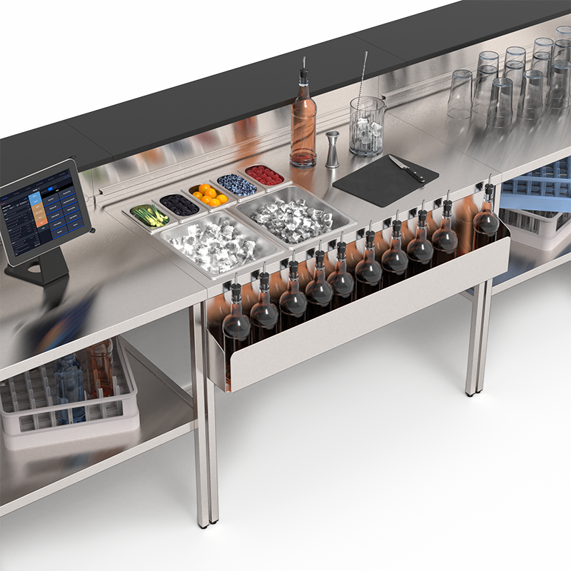 station cocktail en inox avec séparateurs modulables