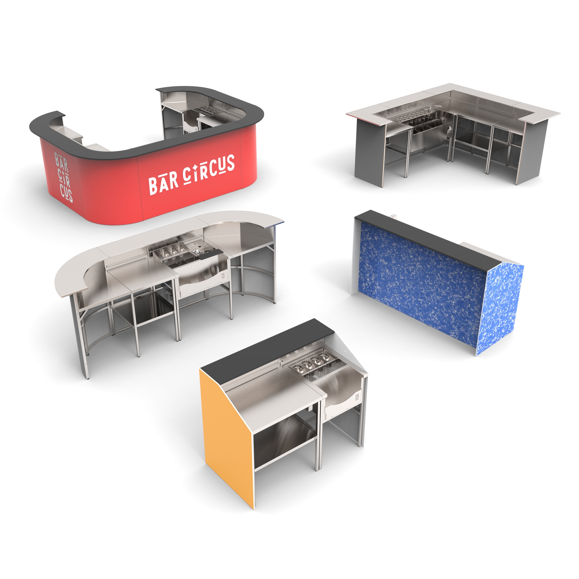 station cocktail en inox entièrement modulable avec bacs gastronomiques et évier-rince shaker intégré