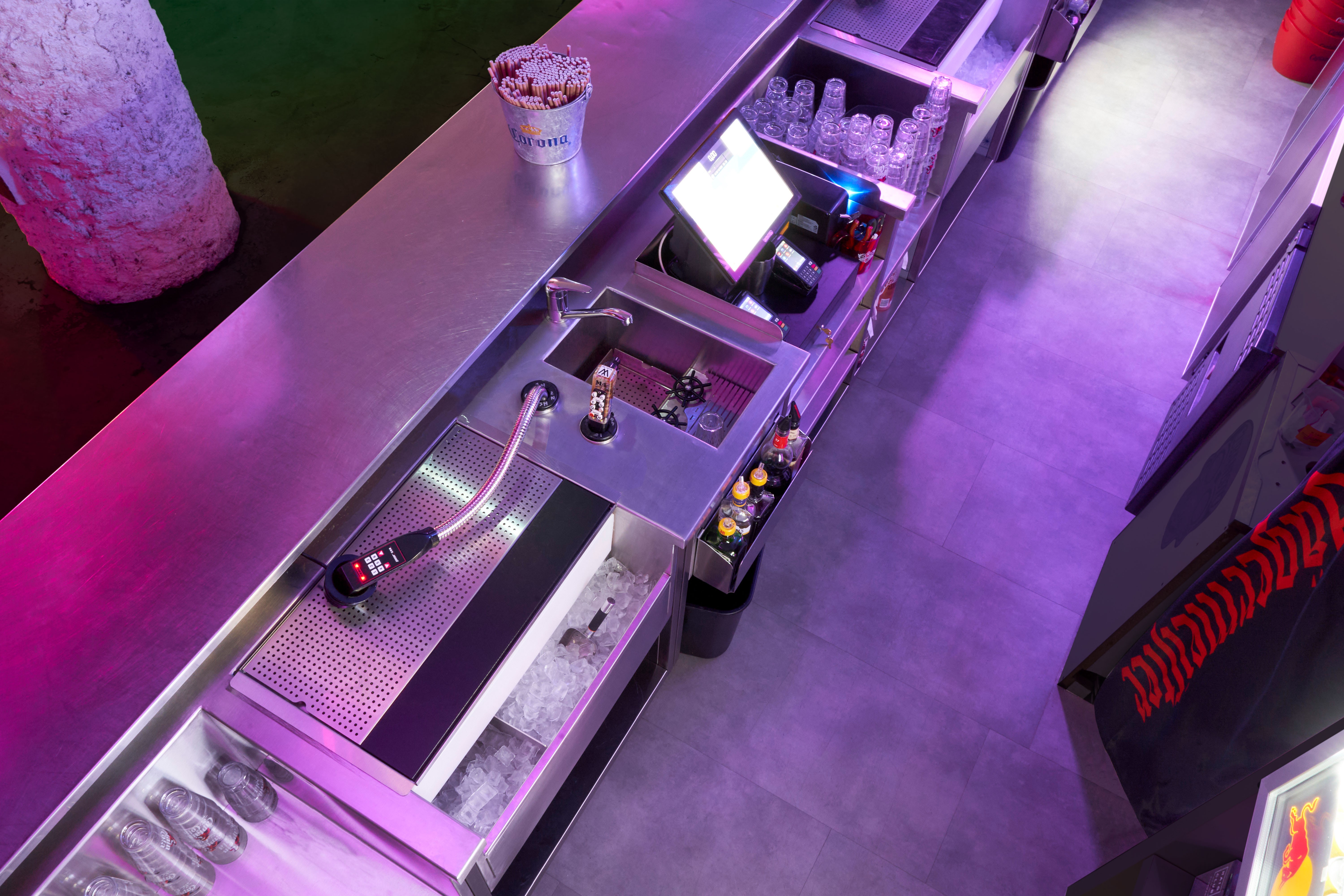  Bar inox de club discothèque avec système caisse et station cocktail  